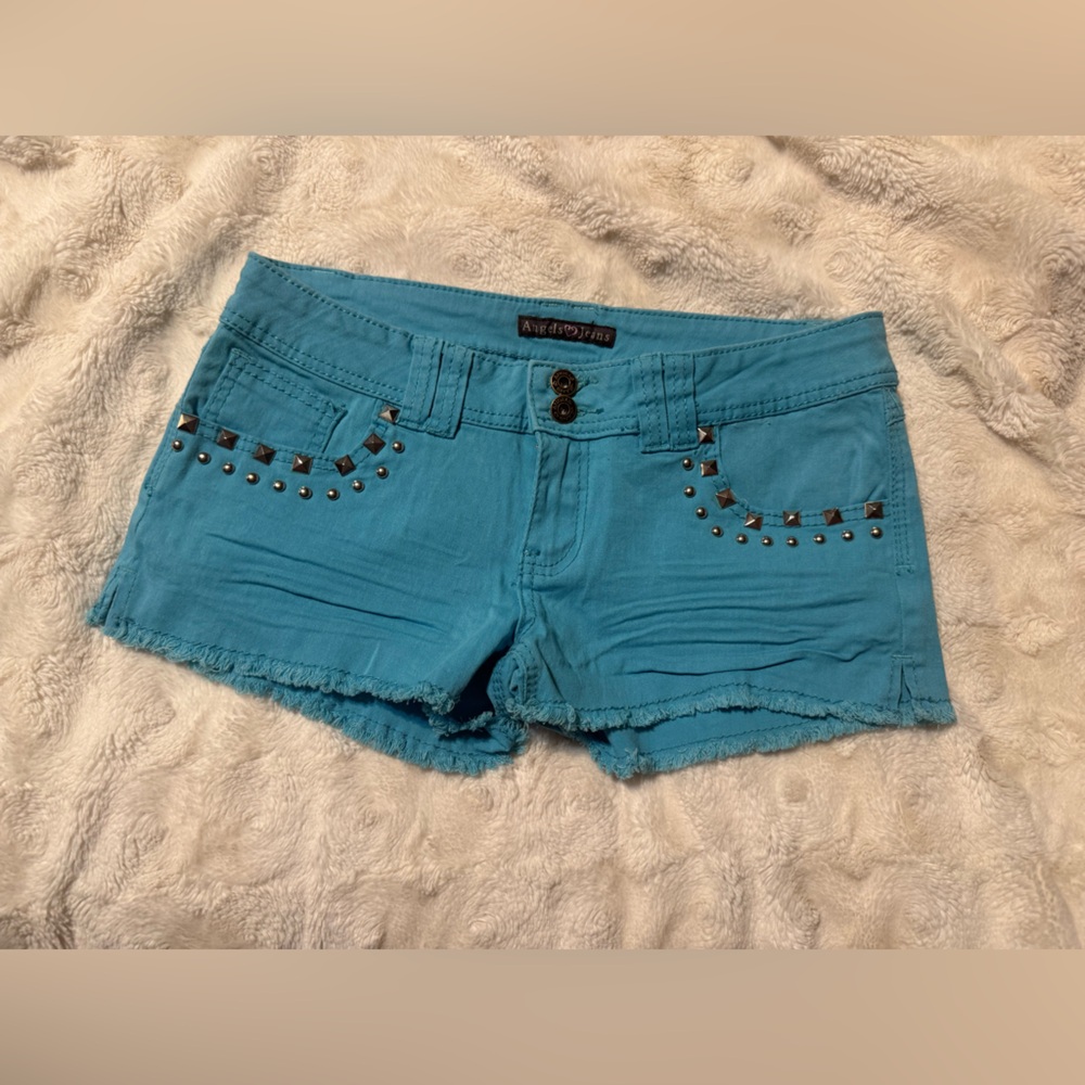 Angels Jeans Turquoise Studded Denim Shorts